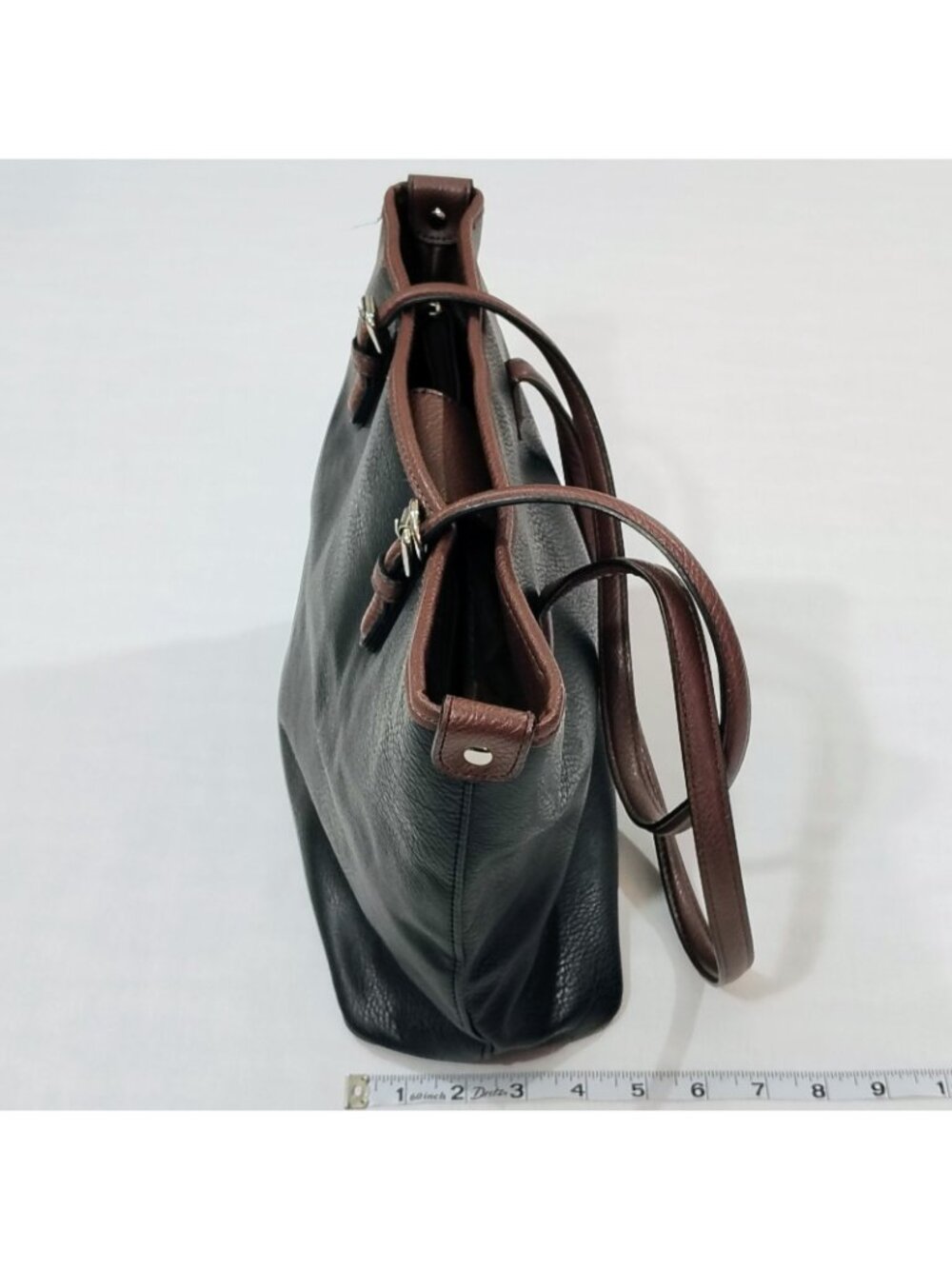 Bueno Tote Bag Black Brown Faux Leather Shoulder Purse Handbag Pockets - Picture 12 of 16